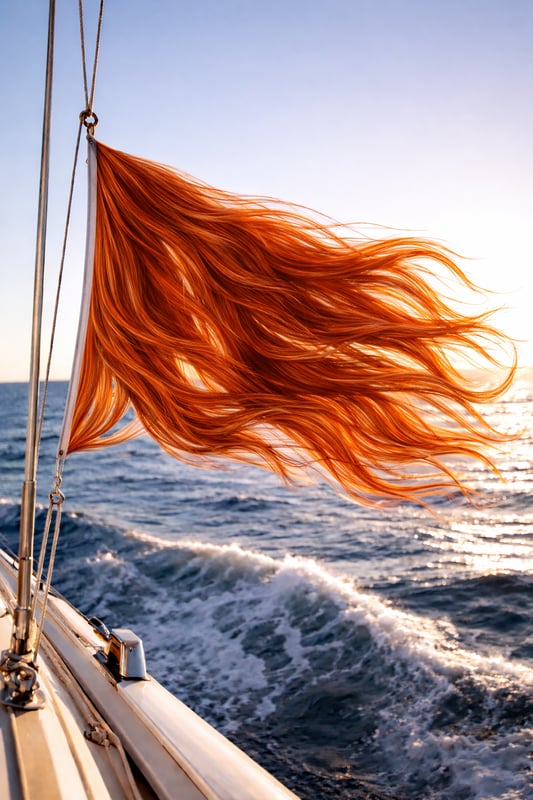 Morgane Tschiember, Untitled, 2026 — flamboyant hair on a sailboat